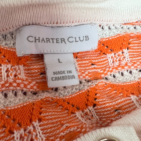 Charter Club Orange and Cream Knit Cardigan - Picture 5 of 5